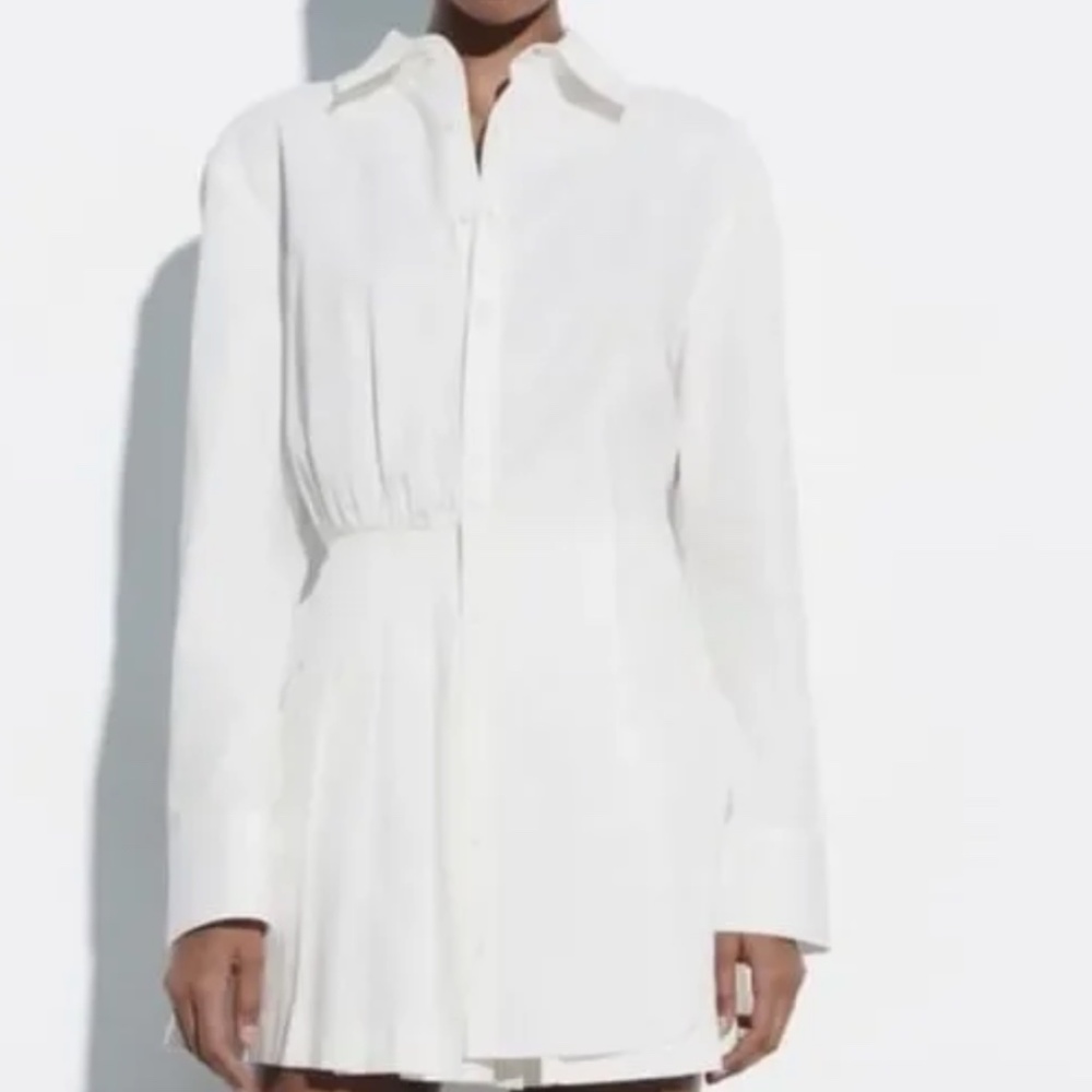 Zara white shirt pleated dress tennis court